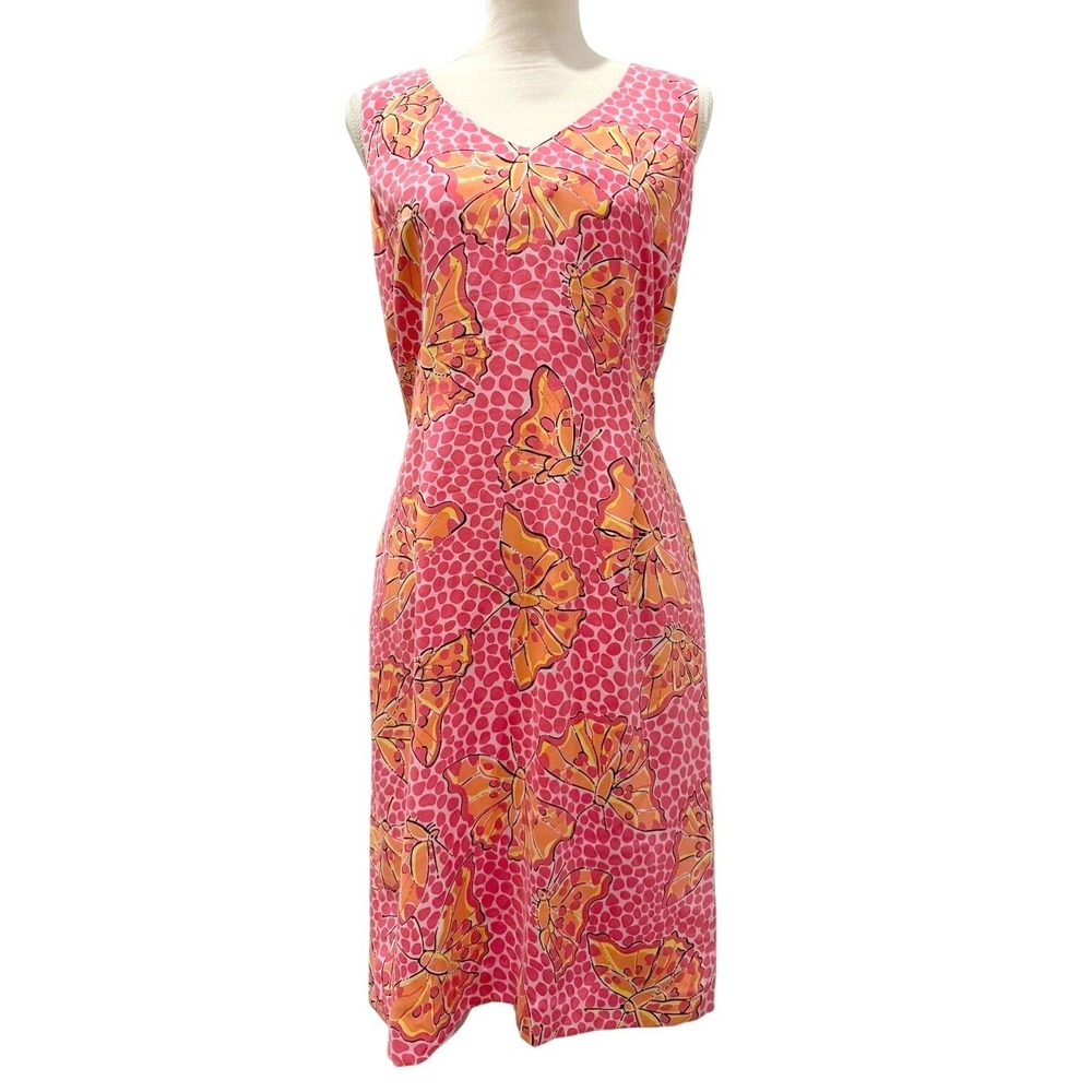 Vintage Lilly Pulitzer Womens Pink Butterfly Silk Resort Shift Dress Size 10